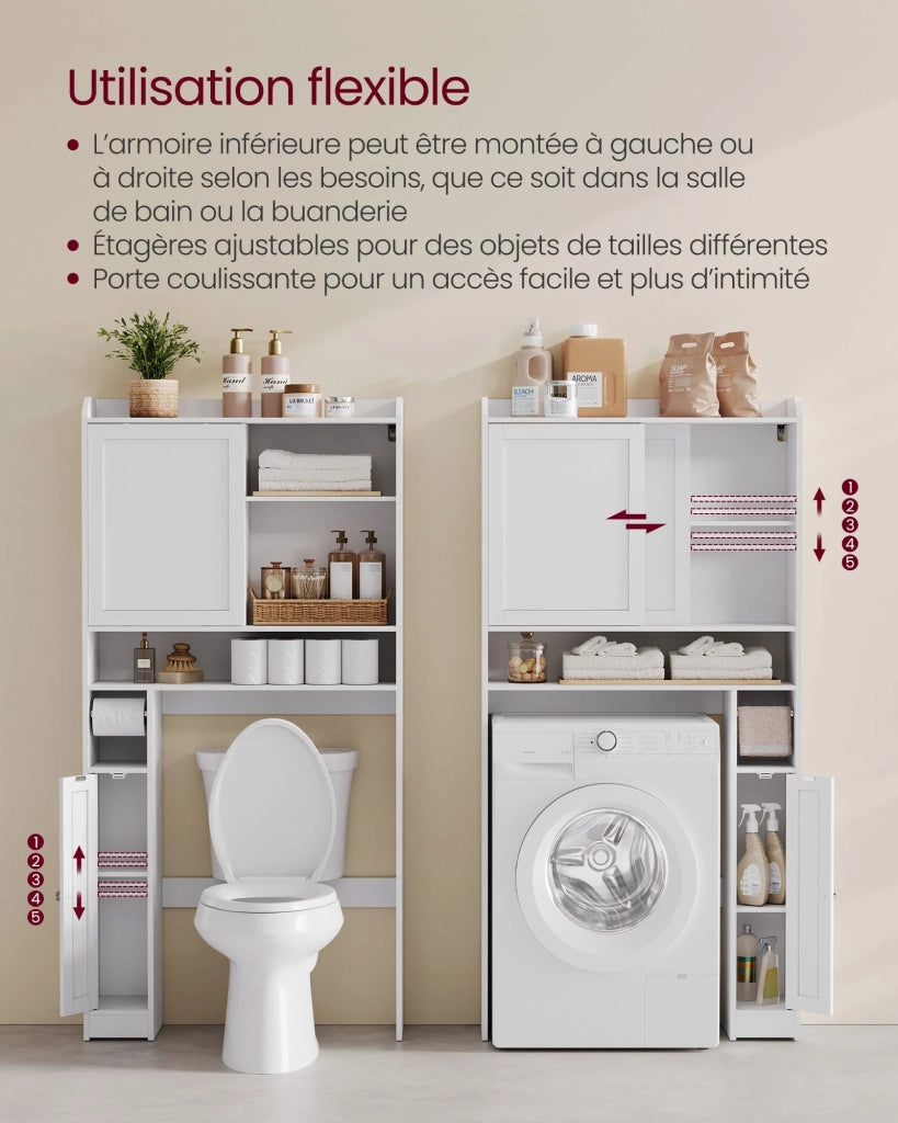 Mobiletto da bagno con anta scorrevole ripiani regolabili design salvaspazio adatto alla maggior parte dei bagni design moderno 25 x 83 x 170 cm bianco nuvola 12_0006594