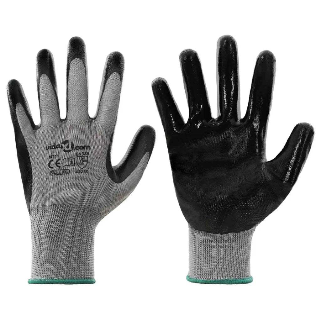 Guanti da Lavoro 12 pcs Grigio e Nero 11 / XXL Poliestere