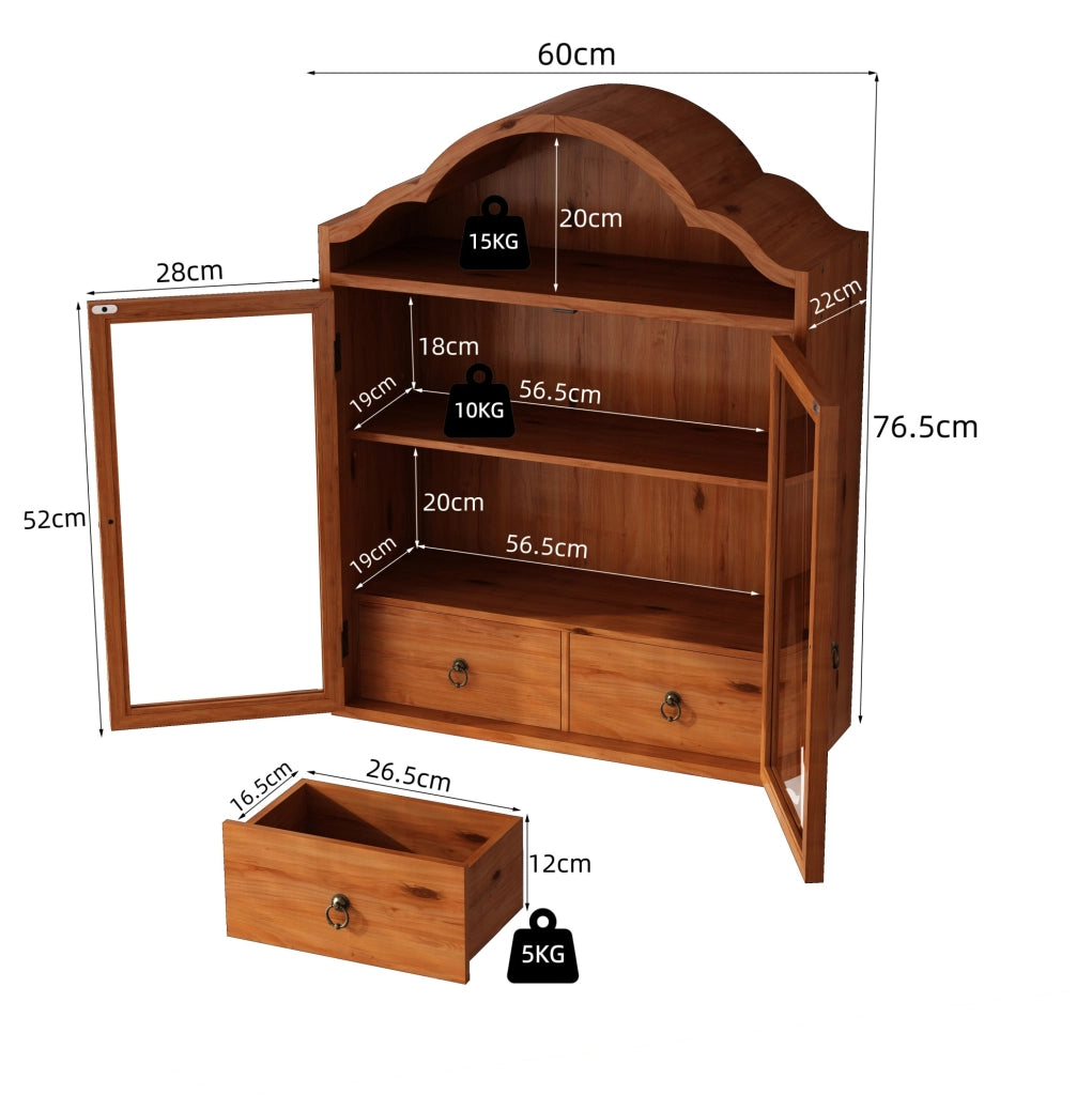 PENSILE 60x22x76,5 cm con ripiani regolabili e cassetti in legno massello marrone