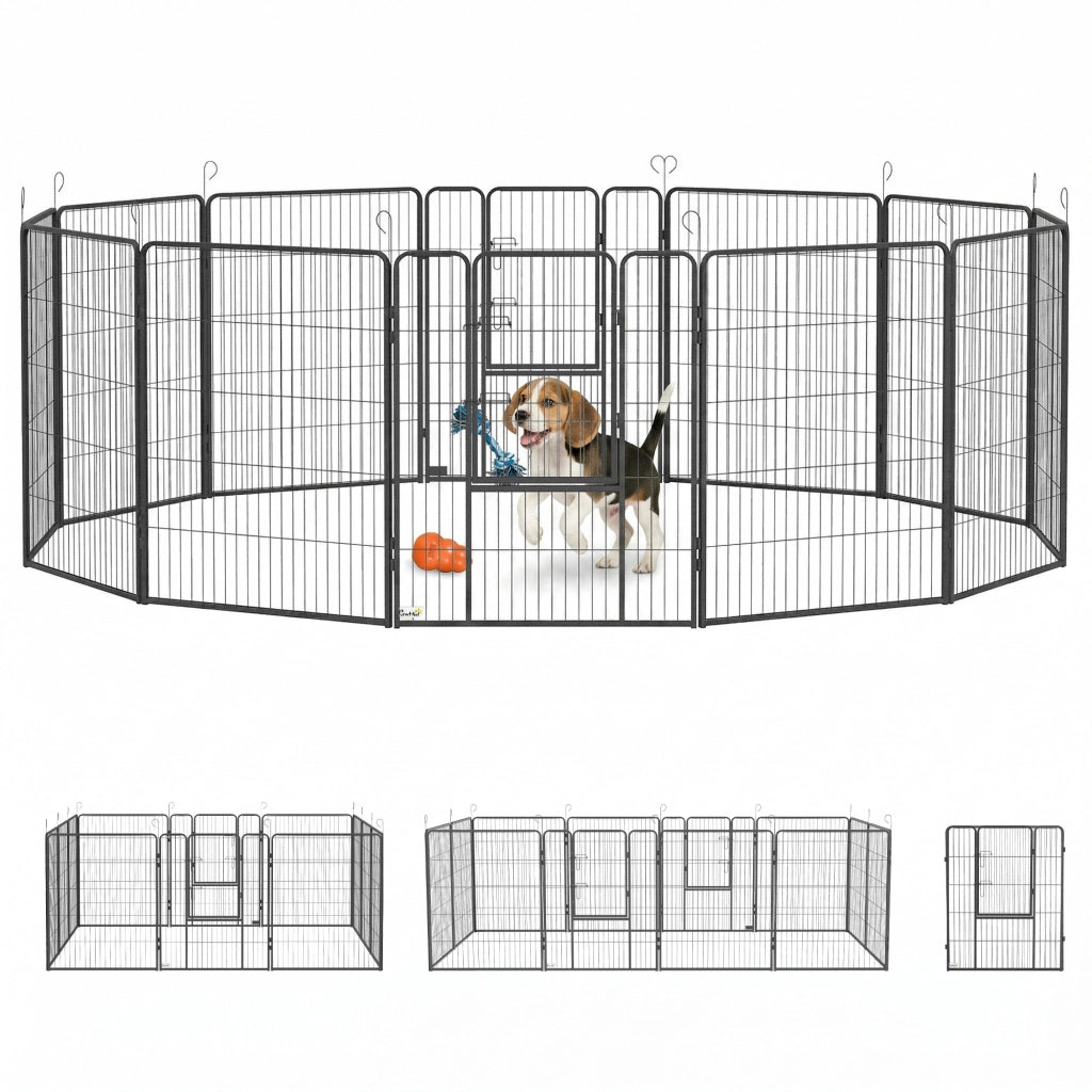 Recinto per cani pieghevole con 2 porte ¨C zephmum ¨C grigio metallo 80x100 cm