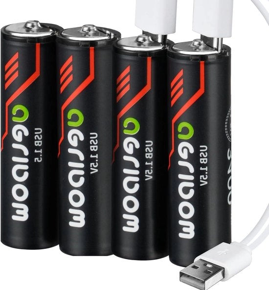 Pacchetto di 4 batterie lithium-ion ricaricabili AA 15 V 3400 mWh con connettore USB-C - Batterie Li-ion ricaricabili - Tecnologia di ricarica rapida - 1500 cicli.