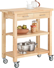 Carrello da Cucina con Ruote, Mobile Cucina Salvaspazio in Legno Massiccio di Hevea – Mobile Soggiorno Credenza con 2 Cassetti e 2 Ripiani 80x40x90 cm FKW24-II-N
