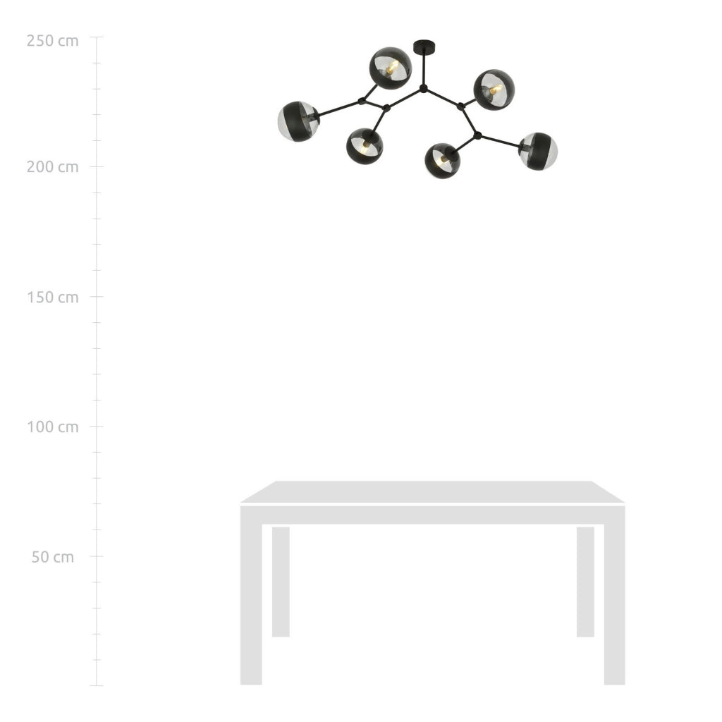 Lampadario Emibig Space 6 luci E14 nero vetro trasparente