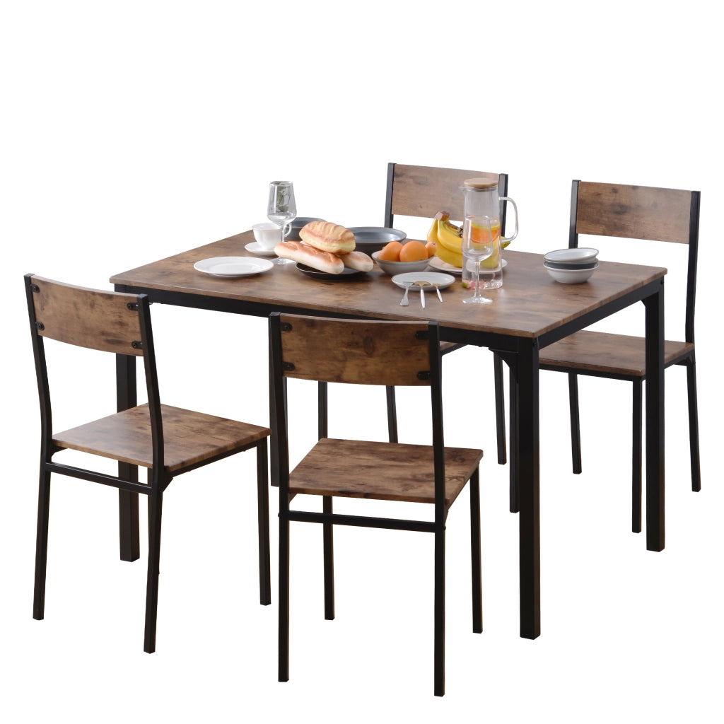 Set tavolo da pranzo con 4 sedie salvaspazio, finitura marrone, struttura in metallo, 108x65x75 cm