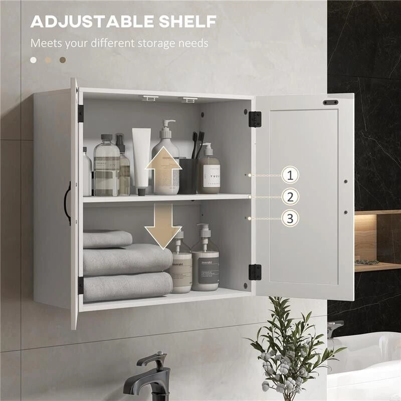 ARMADIETTO PENSILE BAGNO IN LEGNO STILE COUNTRY CON RIPIANO REGOLABILE, 60X30X60CM, BIANCO