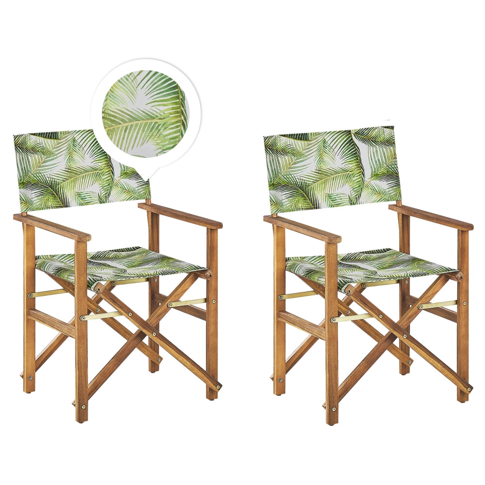 Set di 2 sedie da regista da giardino in legno chiaro con tessuto sostitutivo a foglia di acacia bianco sporco con 2 Tele intercambiabili