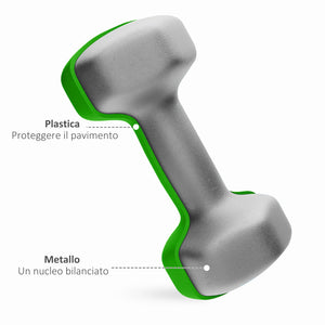 Set 6 Pesi Manubri con Supporto Coppie da 1-2-3 Kg in Metallo Verde e Nero