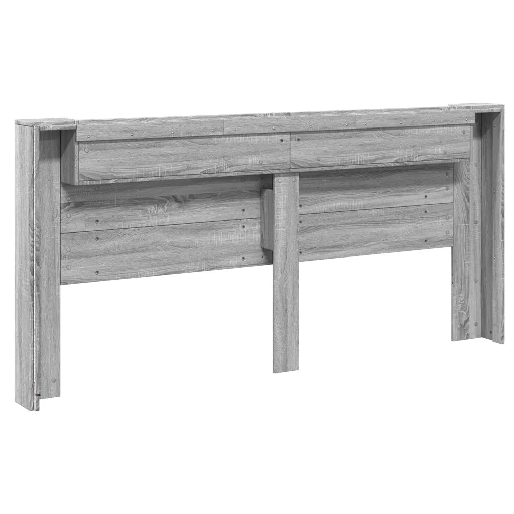 Testiera con Contenitore a LED-Testiera con Ripiani Grigio Sonoma 220x16,5x103,5 cm