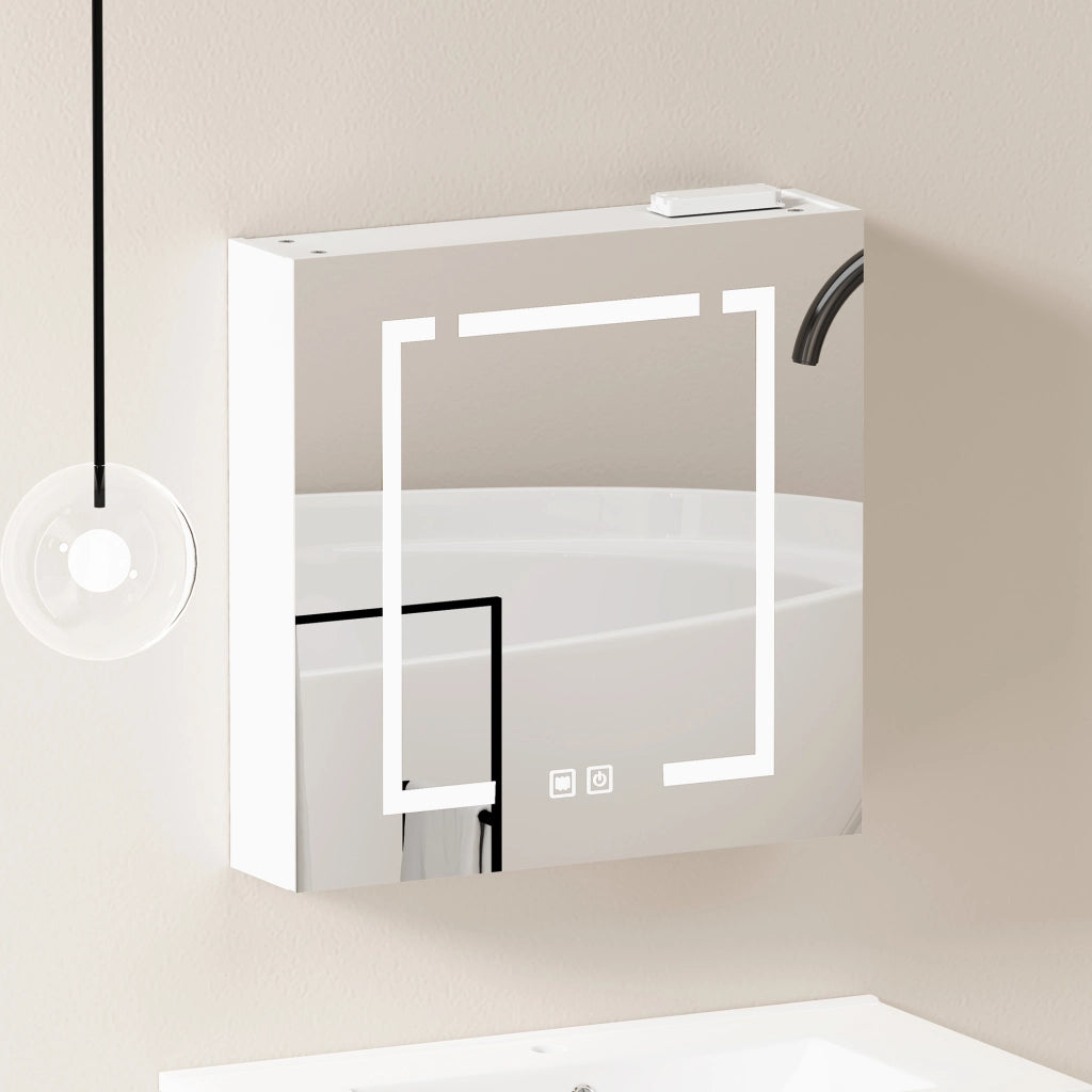 Armadietto a specchio con LED da parete in MDF e vetro bianco per bagno soggiorno e camera da letto 60 cm
