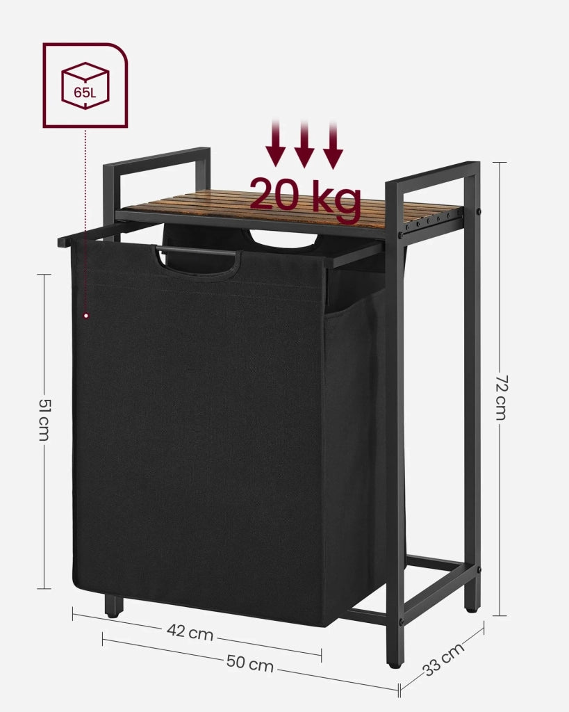 Cesto portabiancheria con 3 scomparti e 1 ripiano rimovibile per sacchetti capacità 38 l per sacchetto per bagno o lavanderia nero 12_0006765