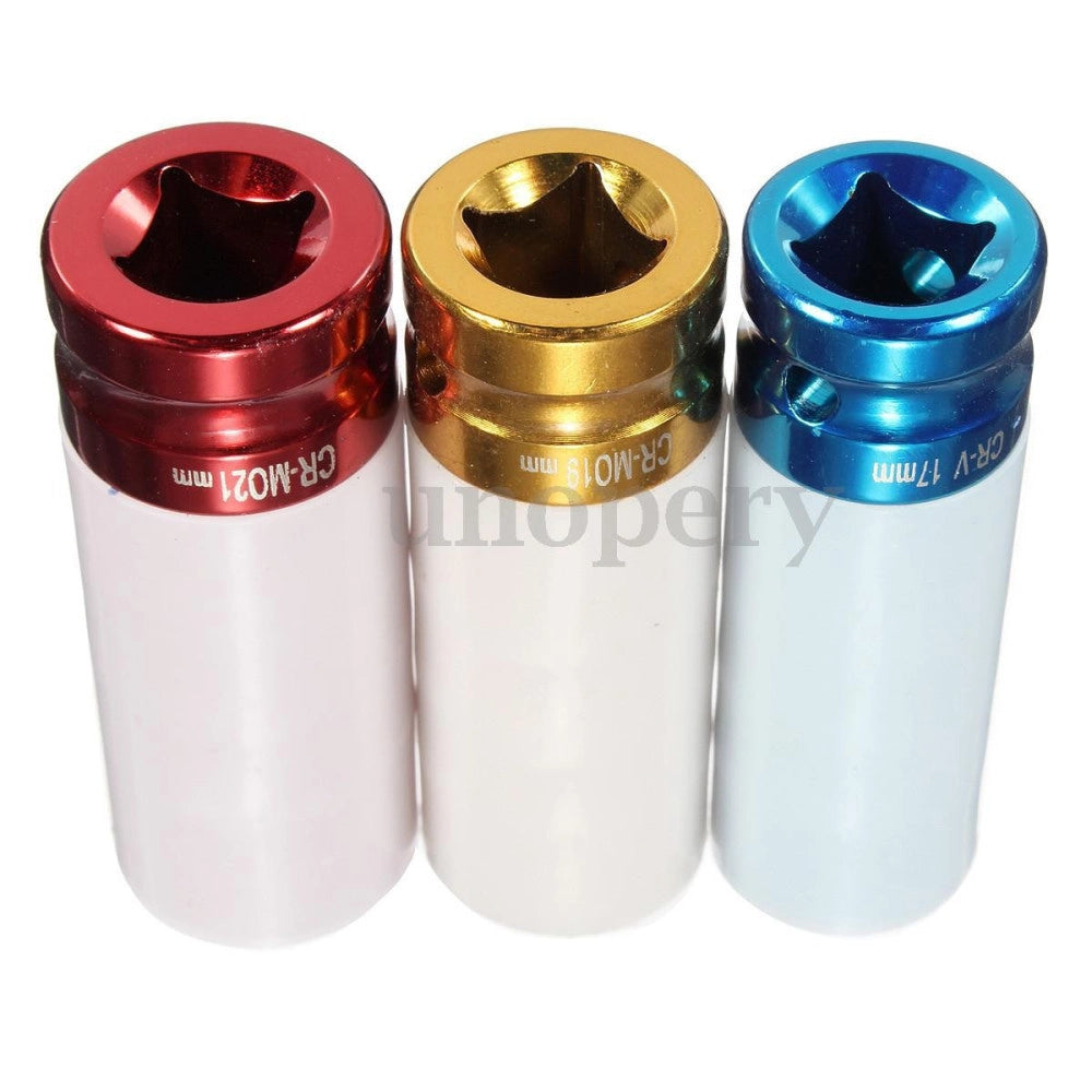 Trade Shop - Set 3 Chiavi A Bussola Per Dadi Cerchio Ruote Attacco 1/2" Rivestite 17 19 21 Mm -