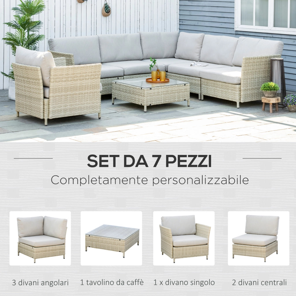 Set da Giardino 7 Pezzi in Rattan PE con Cuscini ¨C zephmum ¨C Beige