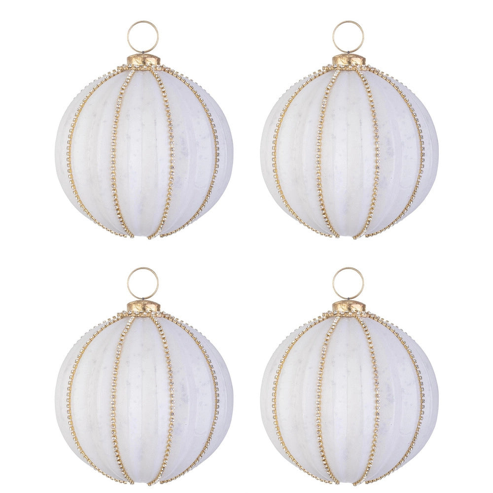 Palline di Natale in Vetro Bianco Opaco con Strass Ballsy Diametro: 100 mm