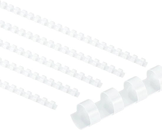 Bindkammen in plastica 12 mm - 50 pezzi - Capacità 90 fogli - Bianco - Per inbindare fogli di carta