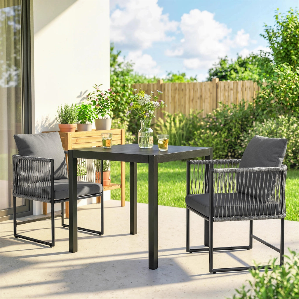 Set 2 Sedie da Giardino con Cuscini e Braccioli ¨C zephmum ¨C Polyrattan Grigio Scuro 52x52x66 cm