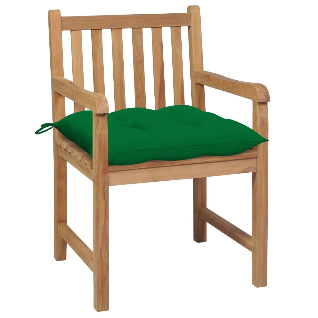 Sedie da Giardino 2 pz | Sedie da Esterno con Cuscini Verdi in Massello di Teak