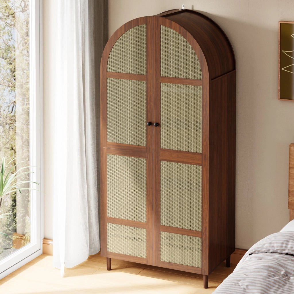 Armadio con 2 ante curve; spazio con asta appendiabiti e cassetti; per camera e ingresso; 80 × 50 × 179 cm
