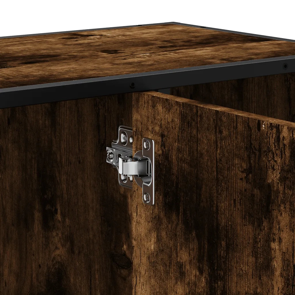 Mobiletto per lavabo da bagno 80 x 33 x 60 cm stile industriale retrò in legno di rovere affumicato 02_0049673