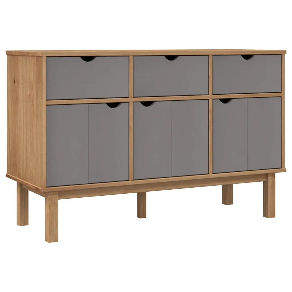 Credenza | Madia | Buffet da pranzo | Armadio da pranzo OTTA Marrone e Grigio 114x43x73,5 cm in Legno di Pino