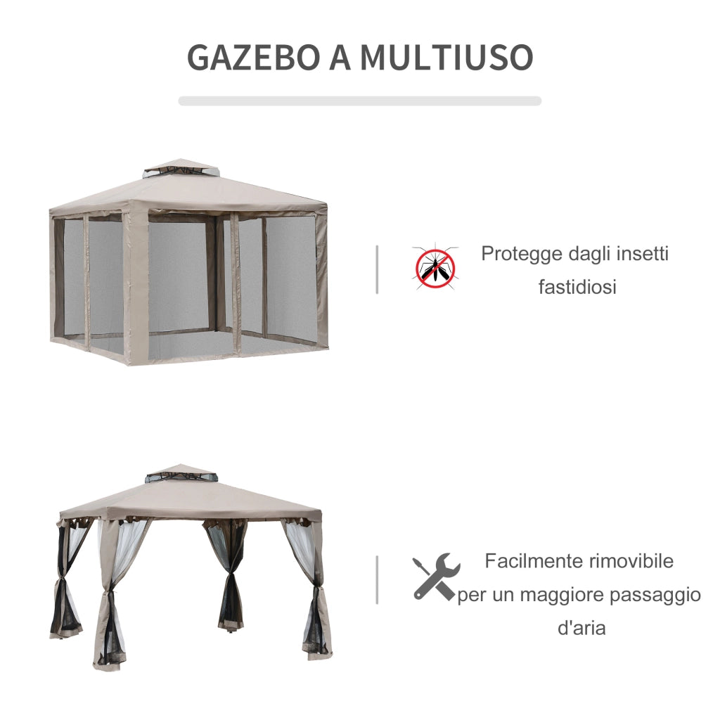Easycomfort Gazebo da Giardino 3x3m con Zanzariera, Struttura in Metallo e Copertura in Poliestere, Talpa
