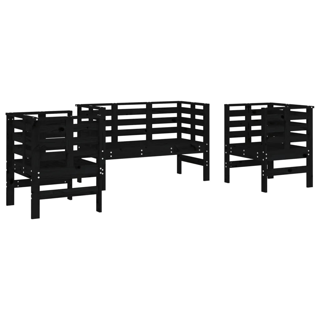 Set Salotto da Giardino 3 pz | Set di Mobili da Esterno Nero in Legno Massello di Pino