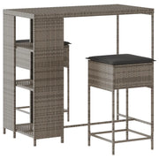 Set Bar da Giardino 3pz | Set Salotto da Giardino con Cuscini Grigio in Polyrattan