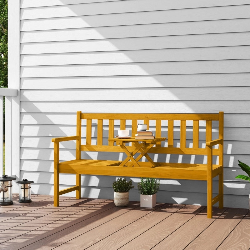 Panchina da giardino a 2 posti in legno resistente alle intemperie con tavolino pieghevole per balcone e giardino teak