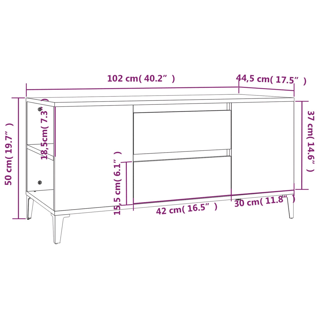 Mobile Porta TV Rovere Sonoma 102x44,5x50 cm Legno Multistrato cod mxl 26684
