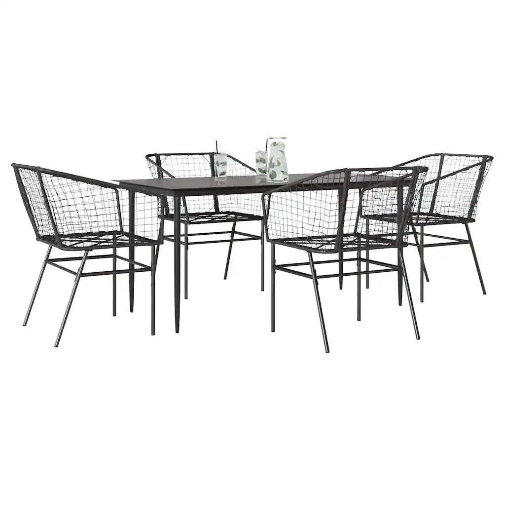 Set Mobili da Pranzo per Giardino 5 pz | Set Salotto da Giardino Nero Polyrattan Vetro