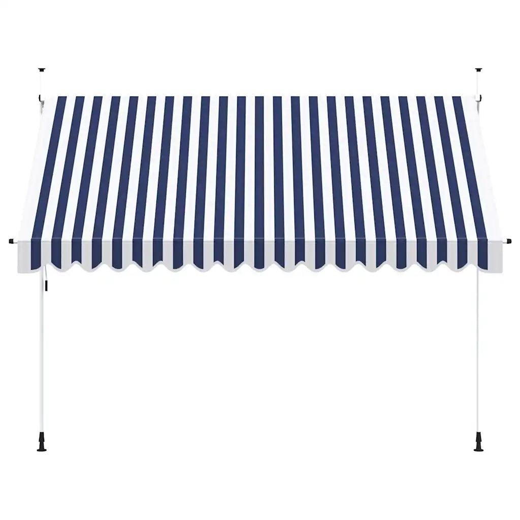 Tenda da Sole Retrattile Manuale-Tenda parasole per Patio 350 cm a Strisce Blu e Bianche
