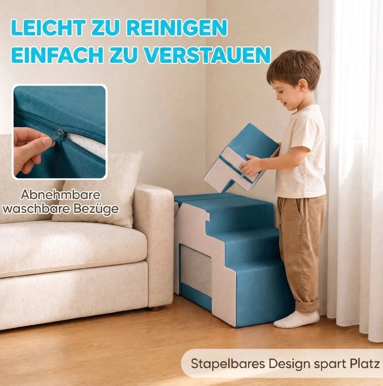 Set di moduli morbidi ULEVR per bambini, componibile per arrampicarsi e gattonare, crema e blu