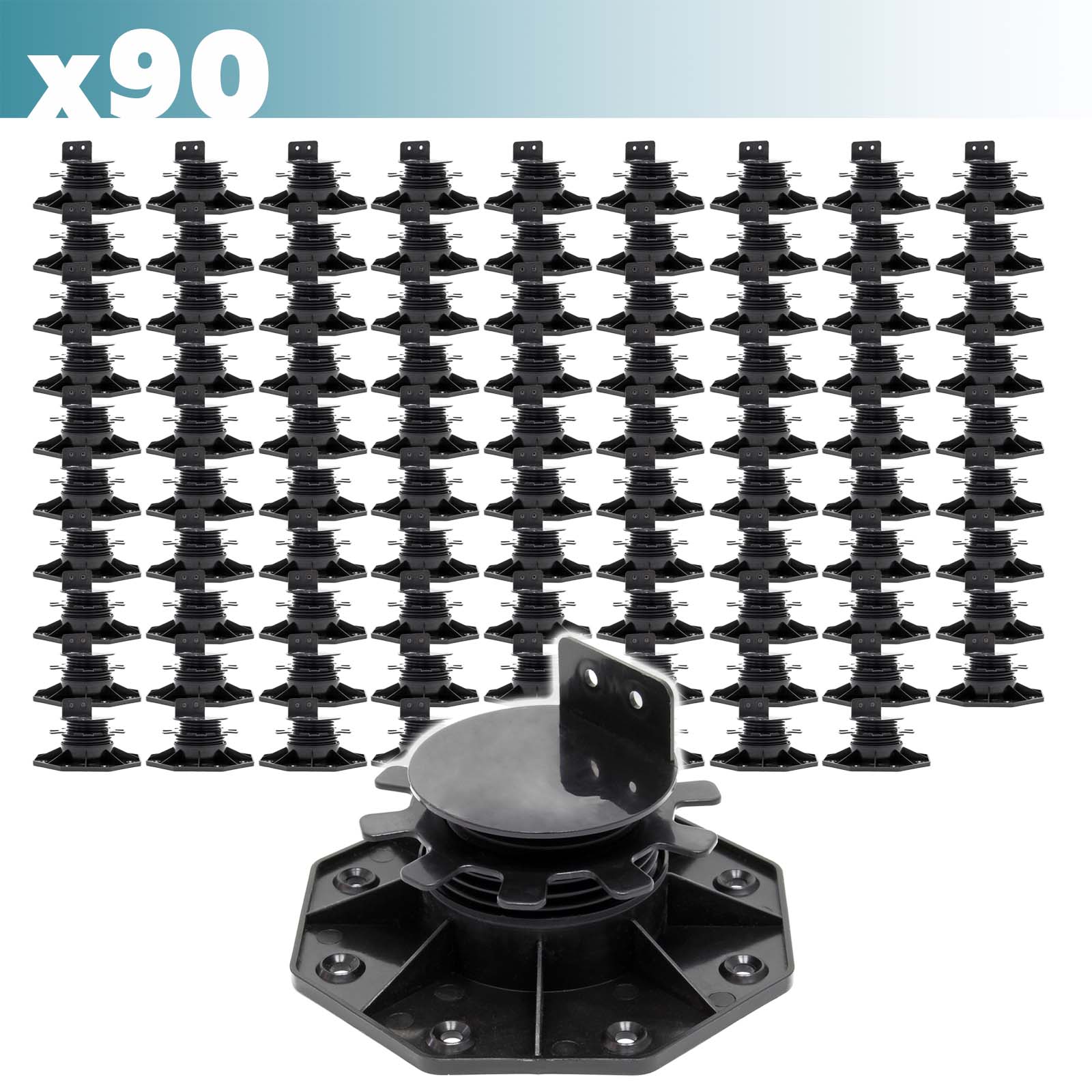 Set 90 supporti per pavimenti galleggianti, Altezza regolabile 33-64mm Max 2700 kg, Piedini Decking