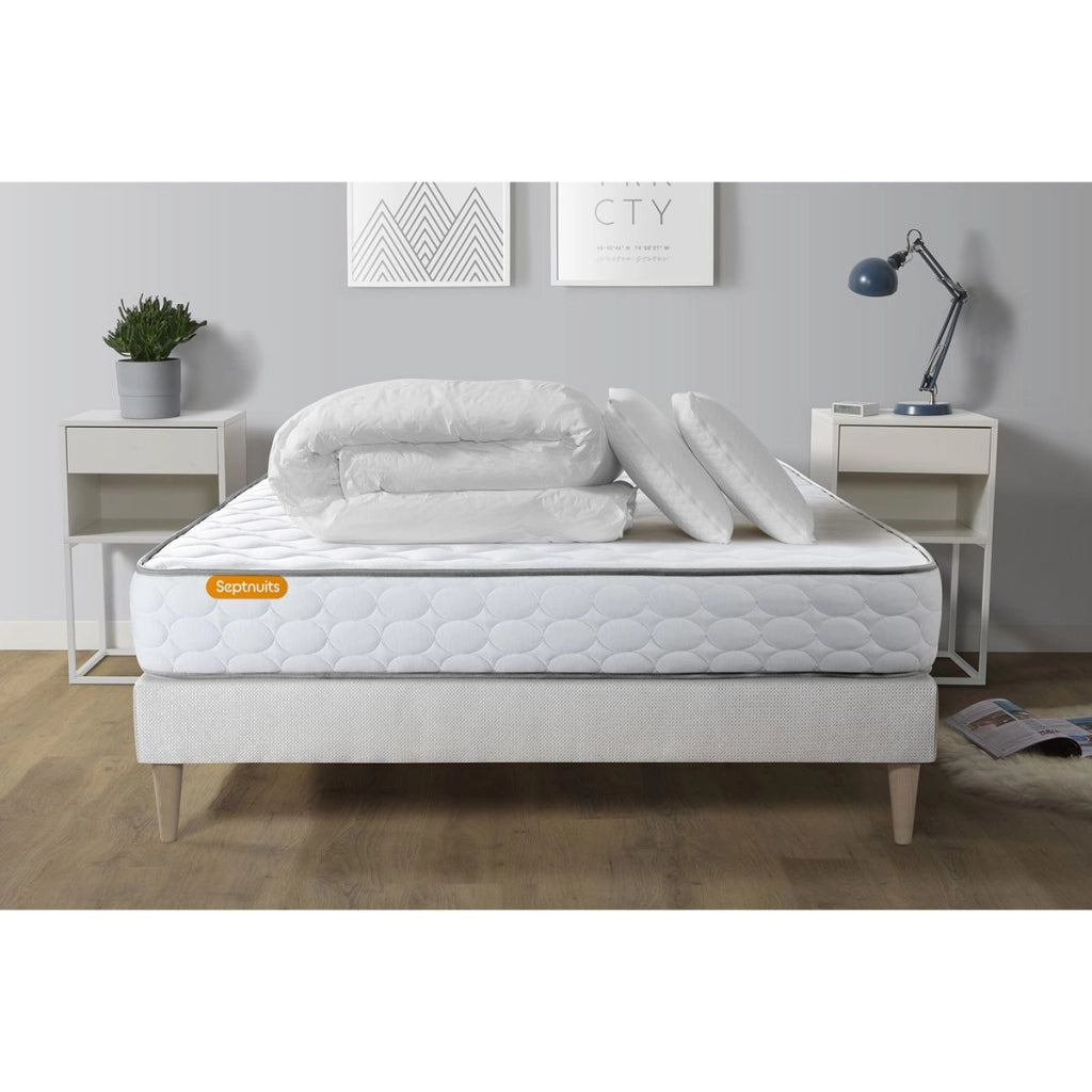 Pacchetto letto completo - Materasso 160x200cm + Box spring con doghe (kit) + 2 cuscini + Piumino - Memo