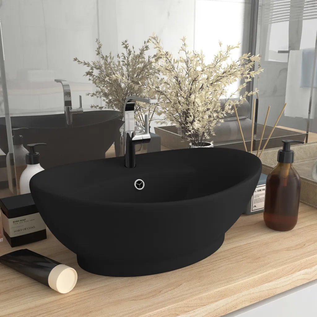 Lavandino con Troppopieno Ovale Nero Opaco 58,5x39cm Ceramica 146942