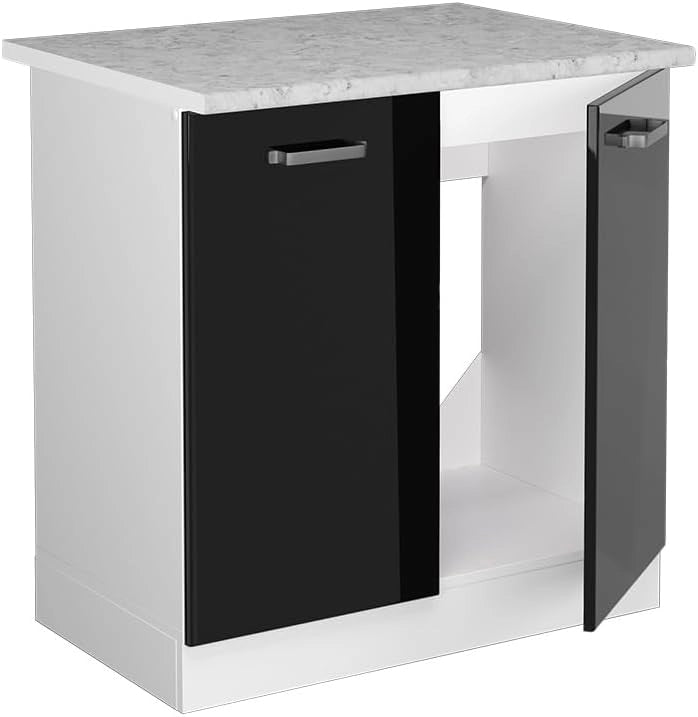 Mobile lavello cucina R-Line, Nero lucido, 80 cm, PL Marmo, per la libera combinazione all'interno di sistemi cucina modulari