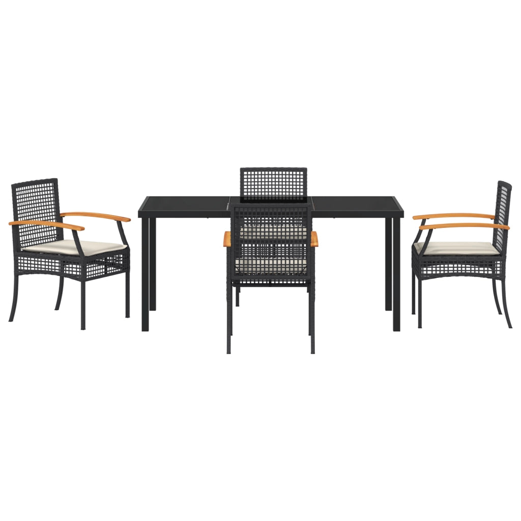 Set di Mobili da Giardino da 5 Pezzi con Cuscini Nero Polyrattan