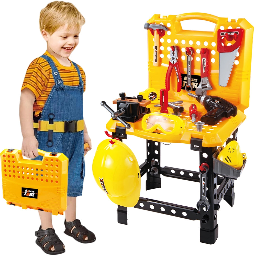 Banco Attrezzi Fai da Te Giocattolo Bambini Trasformabile in Valigetta Accessori