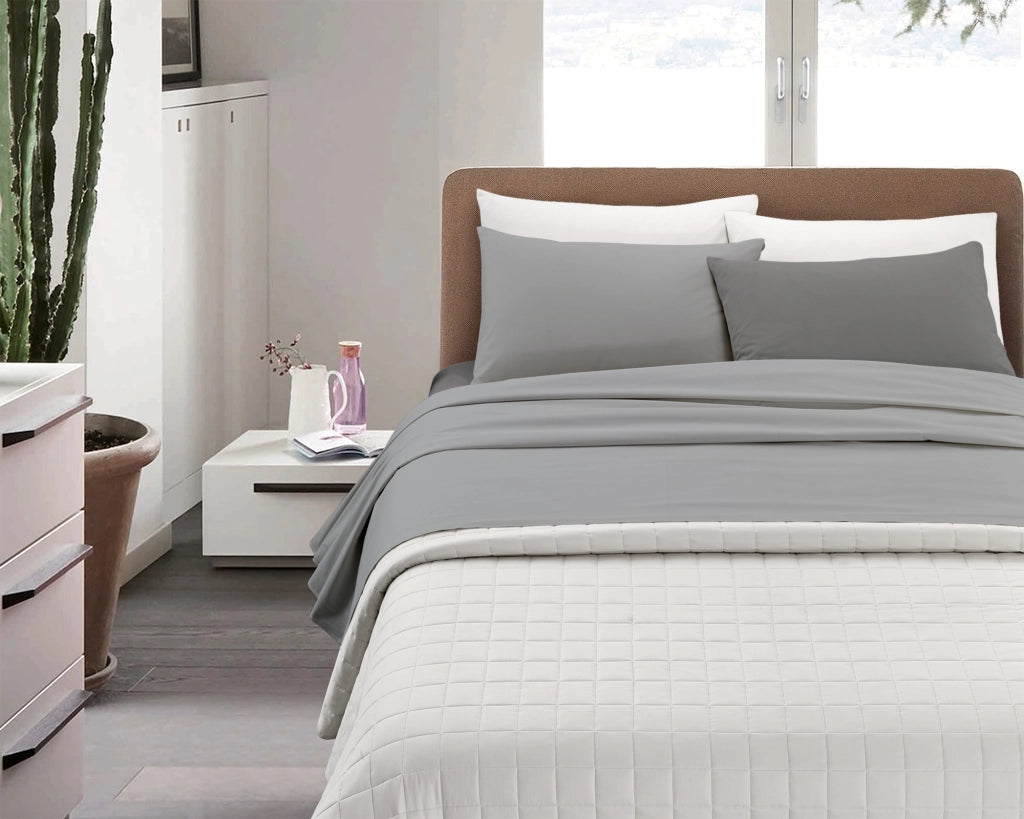 Completo Lenzuola Invernali Felpate In Calda Flanella Bicolore Set Biancheria Da Letto Anti Pilling Lenzuolo Sopra,Sotto Con Angoli Elasticizzati E Federe Prodotto Certificato Grigiochiaro-grigioscuro - Matrimoniale