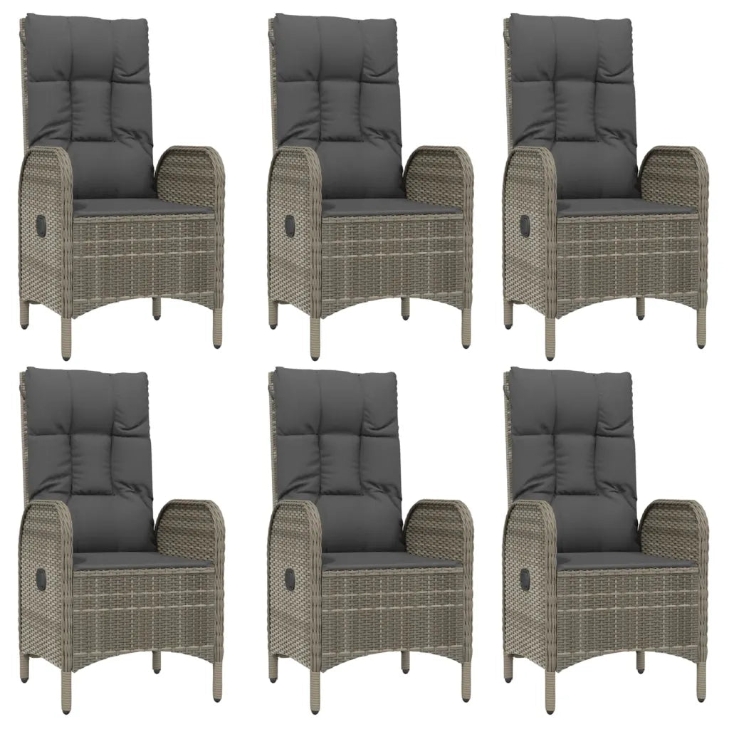 Set da Pranzo Giardino 7pz Nero e Grigio con Cuscini Polyrattan 3185203