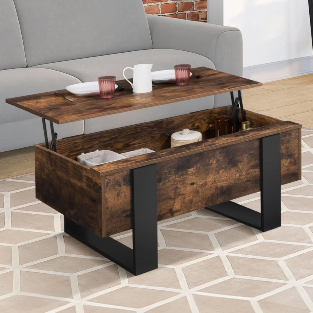 IDMarket - Tavolino con piano sollevabile in legno effetto invecchiato e nero PHOENIX