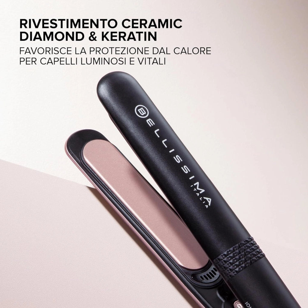 Bellissima 11875 Creativity Ion Piastra per capelli Ionizzatore Ceramica Diamond Cheratina 5 Temperature 150 230°C Funzione Memory colore Nero Rosa