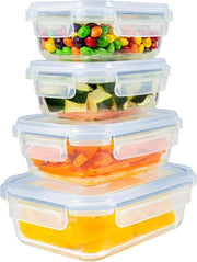 Contenitori di conservazione rettangolari in vetro - Set di 4 contenitori di conservazione per meal prep con coperchio - Contenitori di conservazione per freezer magnetico - Spazio di conservazione ottimizzato per alimenti - Set di 4 contenitori blu