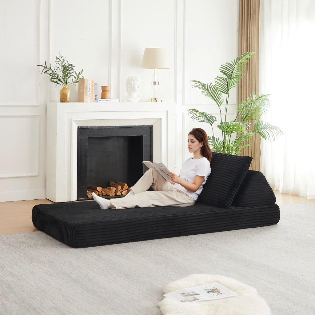 DIVANO MODULARE 211 cm in velluto a coste nero