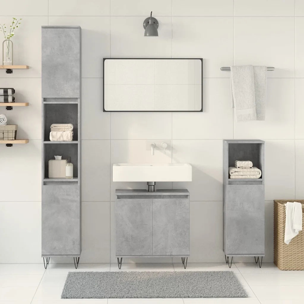 Set Mobili da Bagno 3 pz Grigio Cemento in Legno Multistrato 3324953