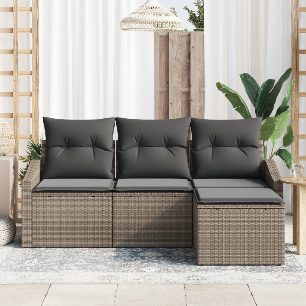 Set di Divani da Giardino a 4 Pezzi con Cuscini Grigio in Rattan Sintetico