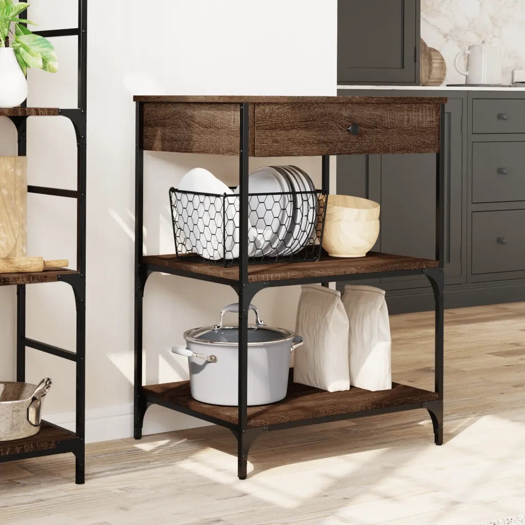 Carrello Cucina-Scaffale per Cucina Rovere Marrone 60x48x89,5 cm Legno Multistrato
