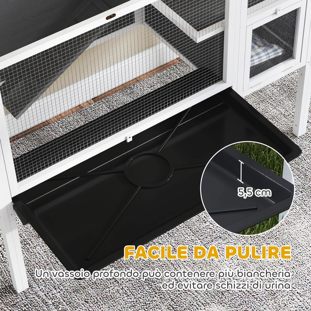 Gabbia per Conigli e Criceti da Interno 120x53x93 cm Rialzata con Vassoio Estraibile e Tetto Apribile in Legno Grigio