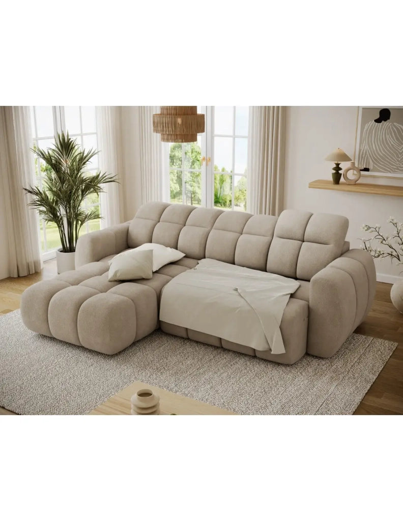 Divano ad angolo elettrico FANOTI 3 posti beige – angolo sinistro – versione 2