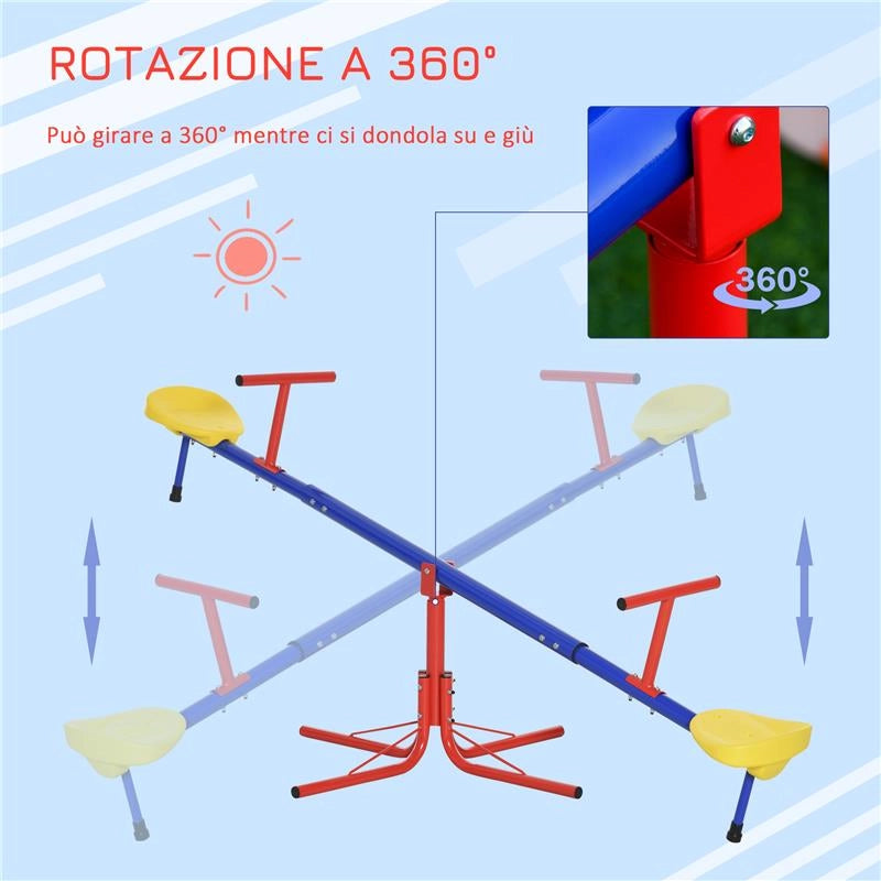 ALTALENA PER BAMBINI DOPPIA A BILICO GIREVOLE METALLO 182X77X63 CM MULTICOLORE