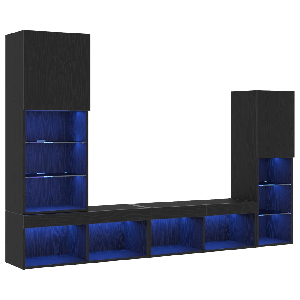 Mobile TV LED Rovere Nero 30.5x30x102 cm Legno Ingegnerizzato